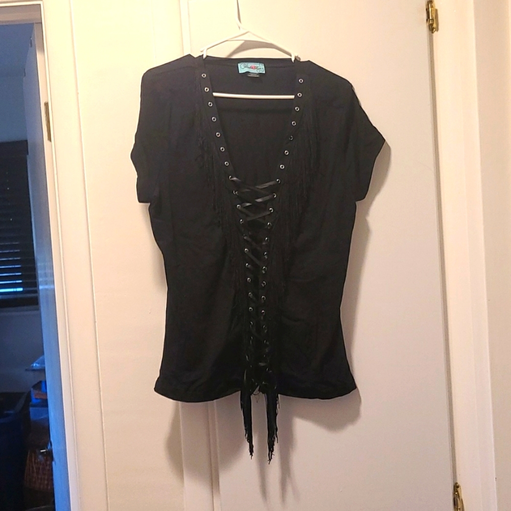 Black fringe corset tee